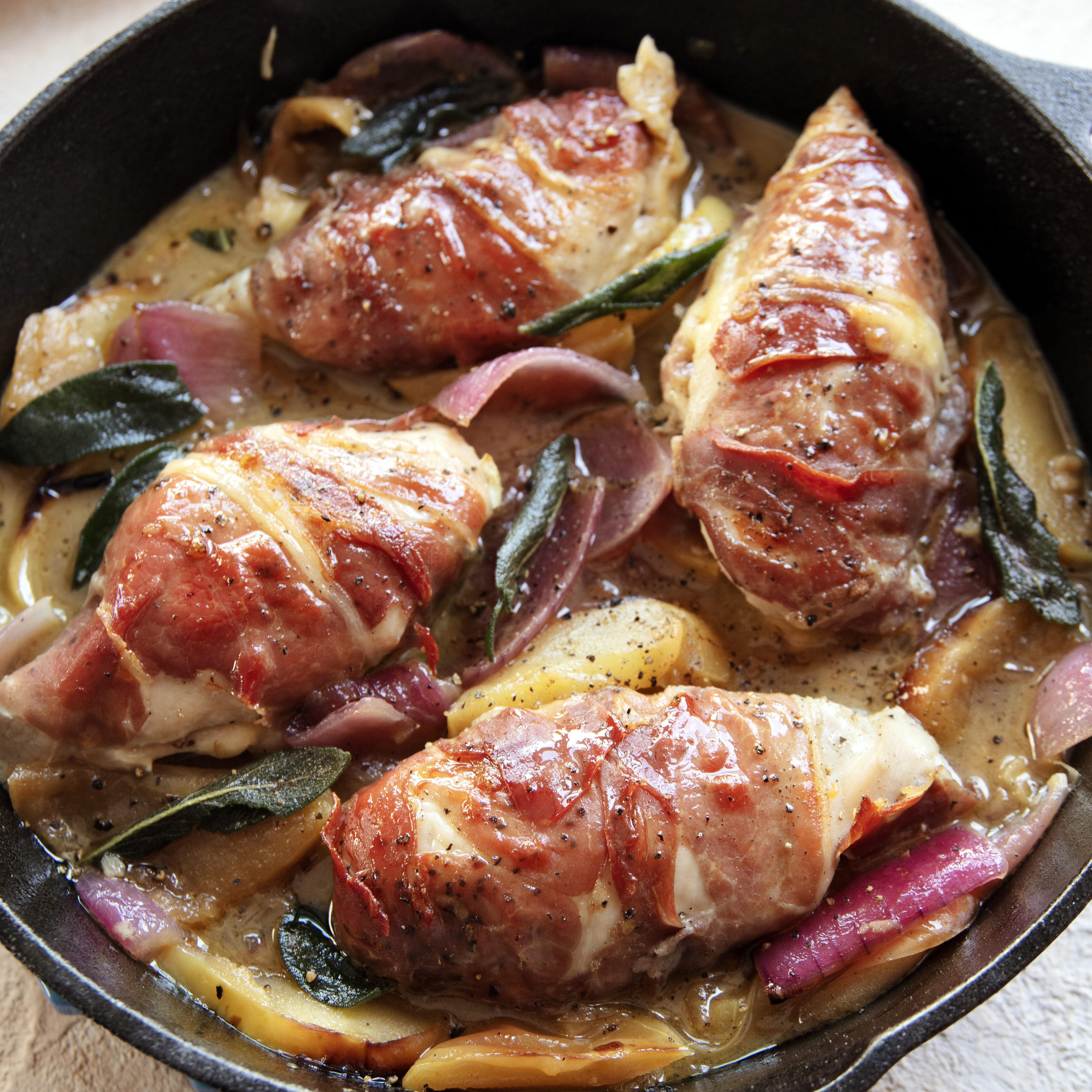 Prosciutto Chicken with Apples and Sage Butter