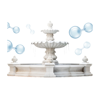 Image of a water fountain and hydrogen molecules