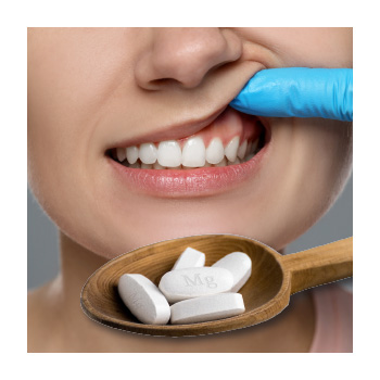 Image of person face and exposed gums and magnesium supplements