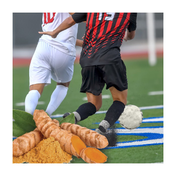 Image of people playing soccer and turmeric root