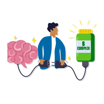 Illustration of a brain and B-complex supplements