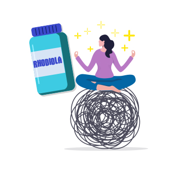 Illustration of person and rhodiola supplements