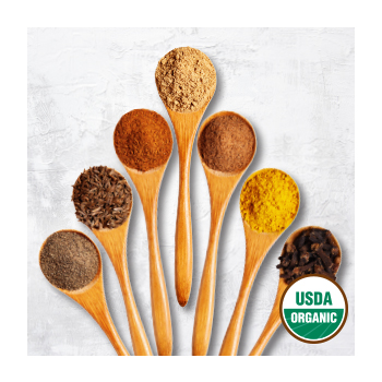 Image of spoons full of organic spices and herbs