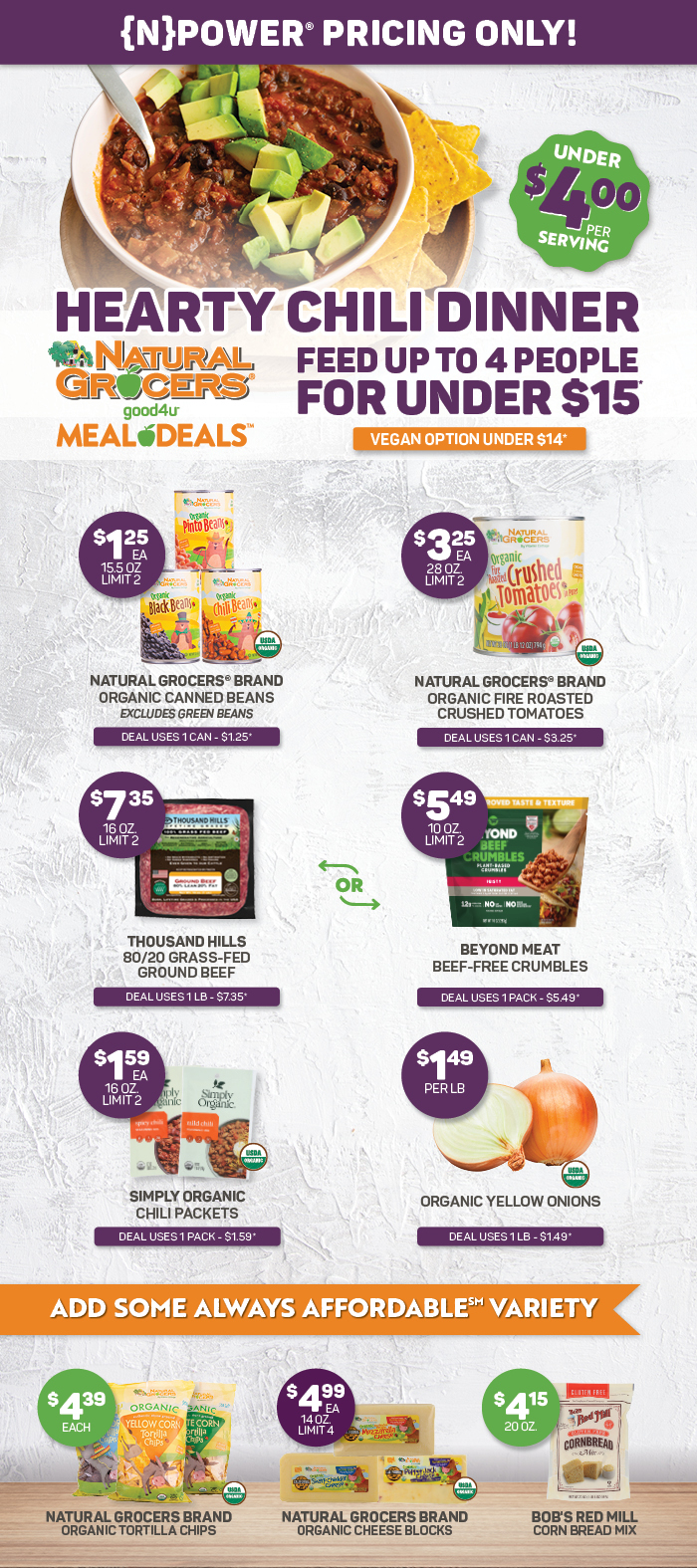 Hearty Chili Dinner Meal Deal